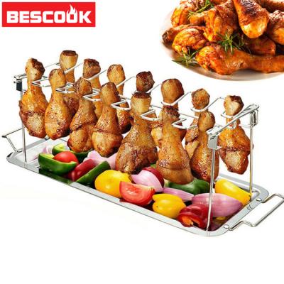 China Easily Cleaned Chicken Wing Leg Rack Grill BBQ Stand with Drip Pan for BBQ Rotisserie Churrasco Kitchen Tools for sale