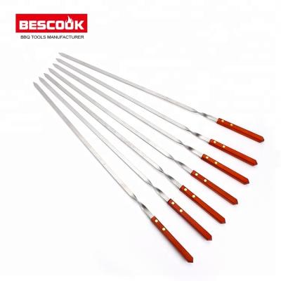 China Easily Cleaned Wholesale Flat Handle Wooden BBQ Skewers Set For Barbecue for sale