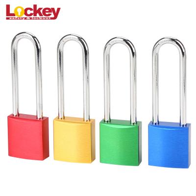 China Lockey Colorful Anodized Solid Aluminium Safety Padlock 76mm Long Shackle for sale