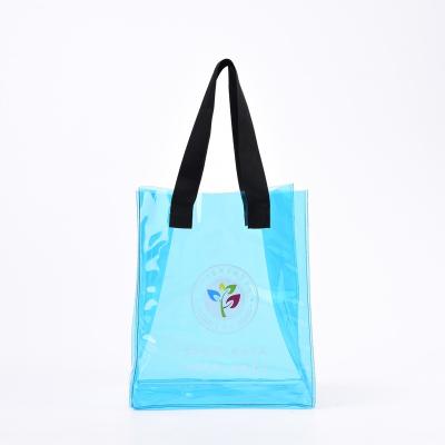 China Large Reusable Plastic Colorful Clear PVC Tote Bag Shopping Bag Beach Bag With Logo for sale