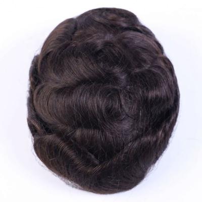 China 100% Natural Full PU 0.06 Human Hair Large Stock Houpee Unprocessed Afro Brazilian Curly Hairpiece Hairpiece For Black Men for sale