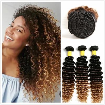 China High Quality Colored Curly High Temperature Silky Silky Brazilian Deep Wave Synthetic Fiber Ombre Hair Extension Bundles for sale