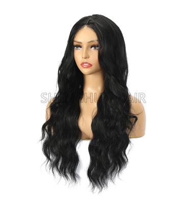 China Wholesale Cheap Natural Looking Long Body Wave Factory Natural Black Lace Frontal Synthetic Hair Wavy Curly Wave For Women for sale