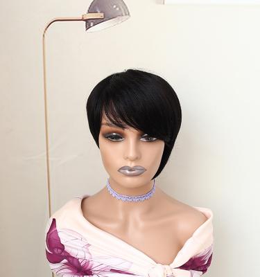 China 100% Wholesale Silky Straight Human Hair Wig Short Hair Wave Machine Wig For Women for sale