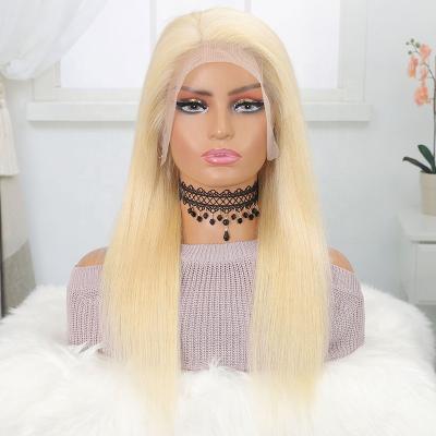 China Hd Double Blonde Human Hair 13*4 Lace Front Wig Long Virgin Straight Unprocessed Straight Full Hair Wigs Transparent Lace Front Wig for sale