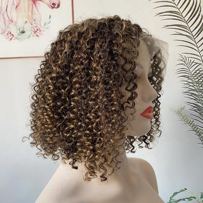 China Best Deep Wave Selling Closure Human Hair Wigs 100% Virgin Deep Wave Curly Unprocessed Short Bob Lace Front Wigs Ombre Brown for sale