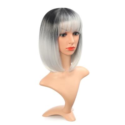 China Factory Wholesale Synthetic Heat Resistant Hair Silky Straight Wave Cheap Bob Wigs With Bangs For Women Short Bob Wig for sale