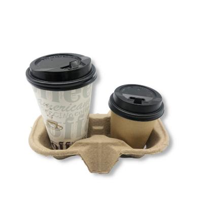 China Disposable Eco-Friendly Disposable Shop 2 Compartments Tray Paper Fiber Cup Holder Takeaway Paper Cup Holders for sale