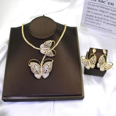 China FASHIONABLE Dubai Saudi Arabia Zircon Tabora High Quality Luxury Trapezoidal Gold Plated Bride Wedding Butterfly Jewelry Set Female for sale