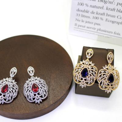 China New Trendy Luxury Dubai Romantic Jewelry Tabora Zircon Full Gold Plated Crystal Fashion Earrings Colorful Good Quality For Women for sale