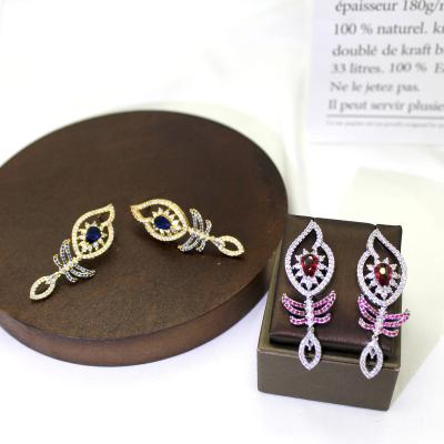 China New Trendy Luxury Dubai Romantic Jewelry Tabora Zircon Full Gold Plated Crystal Fashion Earrings Colorful Good Quality For Women for sale