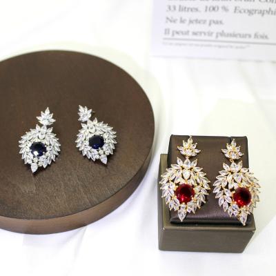 China New Trendy Luxury Dubai Romantic Jewelry Tabora Zircon Full Gold Plated Crystal Fashion Earrings Colorful Good Quality For Women for sale