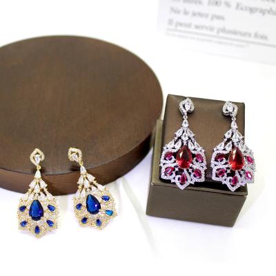 China New Trendy Luxury Dubai Romantic Jewelry Tabora Zircon Full Gold Plated Crystal Fashion Earrings Colorful Good Quality For Women for sale