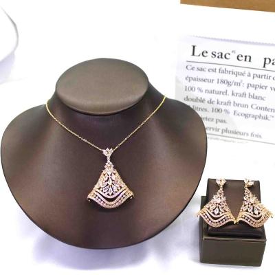 China Tabora Jewelry Wholesale Trendy Dubai Jewelry Sets Copper 18k Gold Plated Zircon Luxury Necklace Pendant Earring Set Accessories for sale