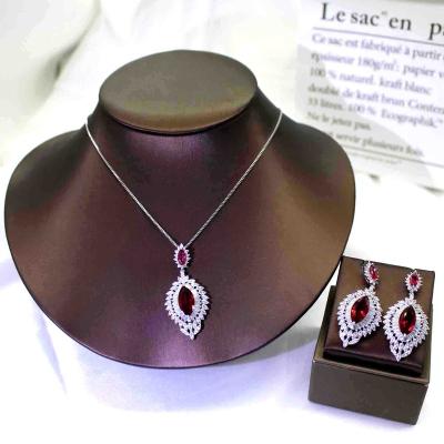 China Tabora Jewelry Wholesale Trendy Dubai Jewelry Sets 18k Gold Plated Copper Colored Zircon Red Blue Necklace Earring Set Accessories for sale