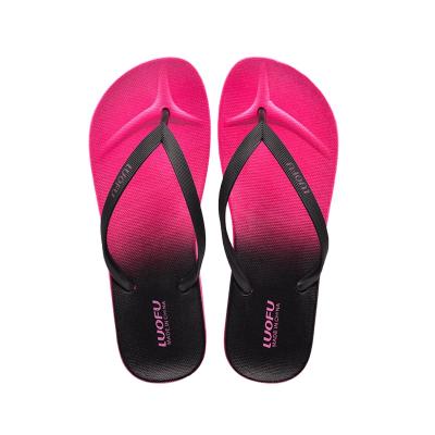 China Fashion trend luofu 2021 new shoes gradient color beach women slide slippers high quality flip flops with gradient color for sale