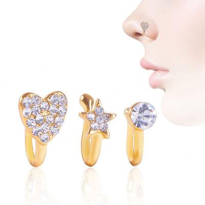 China No Virus Diamond Stainless Steel Clip On Stretching Fake Face Non Piercing Nose Rings for sale