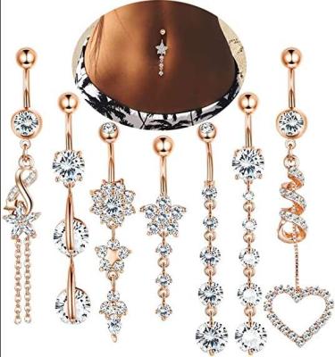 China 7Pcs/Set FASHIONABLE 14G Dangle Belly Button Rings For Surgical Steel Belly Button Ring Fashion Body Jewelry Piercing Girls 316L Women for sale