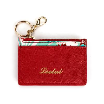 China Custom Made High Quality Zipper Waterproof Mini Coin Purse With Key Ring Card Holder Wallet Designer Saffiano Leather Credit Card Holder for sale