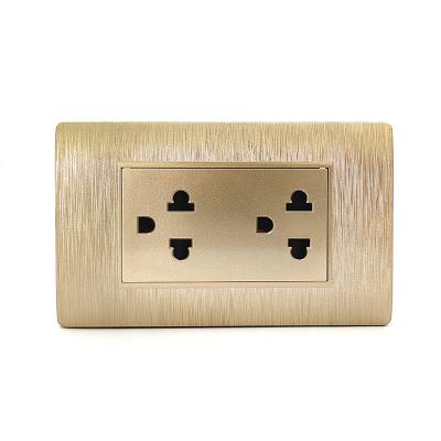 China Gold Color Brushed Wall Mounted Type Socket 10-16A 110-250V USA Vietnam Gold Color Household Power Outlet PC panel+Copper Parts Electrical Wall Sockets for sale