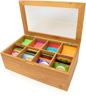 China Large Natural Bamboo Stocked Tea Caddy Storage Organizer, 8 Compartments for sale