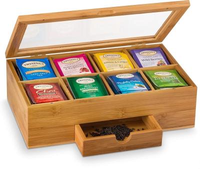 China Premium Bamboo Tea Box Storage Wood Tea Chest Organizer With Slide-Out Drawer for sale