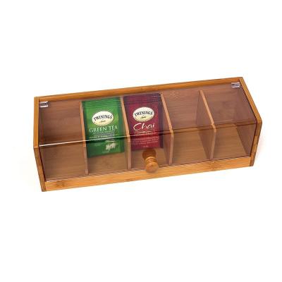 China Stocked bamboo wood and acrylic tea box with 5 sections for sale