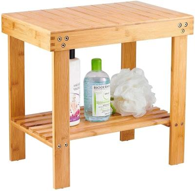 China Shower Bench Wooden Seat Modern Bamboo Stool Foot Rest Shaving Stool With Non-slip Feet for sale