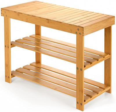 China Modern Bamboo 3-Tier Shoes Rack Bench Shoe Rack Organizer Entryway Storage Bench for sale