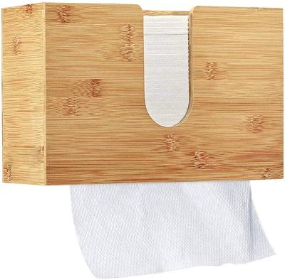 China Household Bamboo Wall Mount Countertop Tissue Towel Holder Box For Kitchen Living Room Restroom Toilet Home Decor for sale