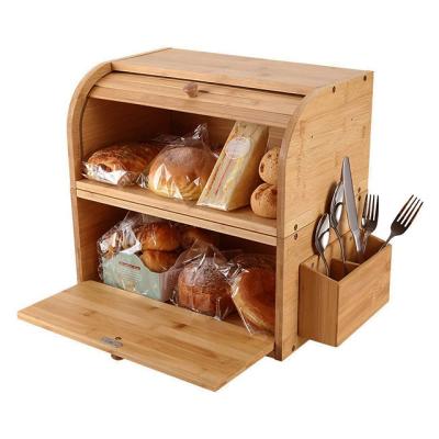 China Detachable two-layer multifunctional exquisite natural bamboo bread box with lid storage box for sale