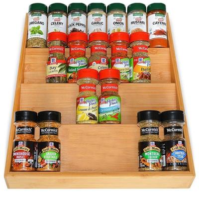 China Wall Mounted Adjustable Two-Layer Bamboo Condiment Storage Rack Sustainable Environmentally Friendly for sale