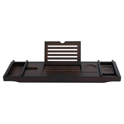 China 100% Sustainable Retractable Bamboo Bathtub Products Ipad Wine Eco-friendly Bamboo Tray Black Brown Glass Tray for sale