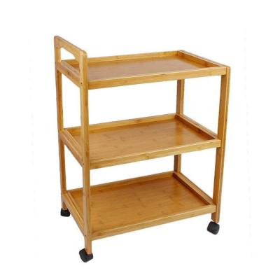 China Kitchen Furniture Bamboo 3 Tier Storage Serving Cart Bamboo Cart With Wheels for sale