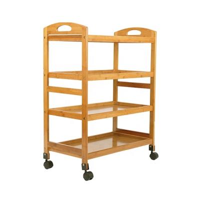 China Kitchen Furniture Bamboo 3 Tier Storage Serving Cart Bamboo Cart With Wheels for sale