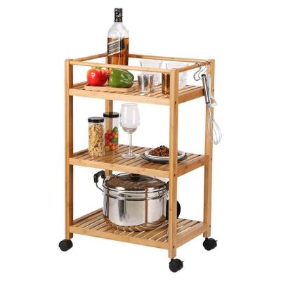 China Kitchen Trolley Bathroom Storage Rolling Cart Serving Bar Bamboo Bamboo Cart Dining Car Organizer for sale