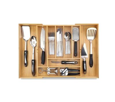 China Viable Expandable Bamboo Cutlery Tray Adjustable Bamboo Drawer Organizer for sale