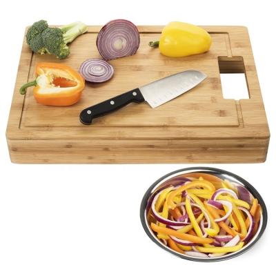 China Sustainable bamboo cutting board with stainless steel bowls for sale