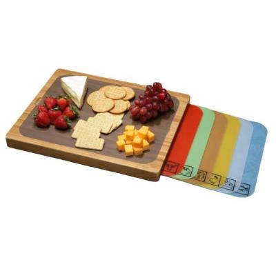 China Sustainable Classics Easy-to-Clean Bamboo Cutting Board with 7 Color-Coded Cutting Mats with Food Icon Set for sale