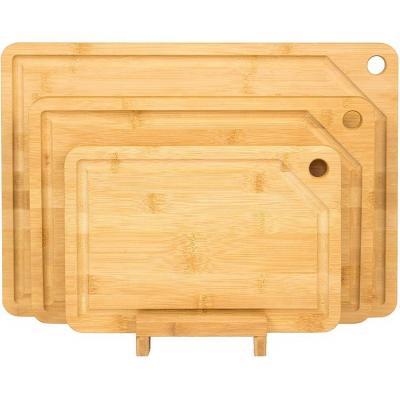 China Sustainable Material 3 Pcs High Quality Bamboo Cutting Board Set With Stand for sale