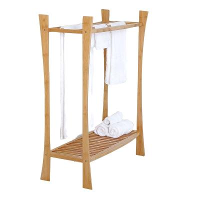 China Bamboo Wholesale 2 Tier Free Standing Bathroom Towel Shelf Eco-friendly Sustainable Large for sale