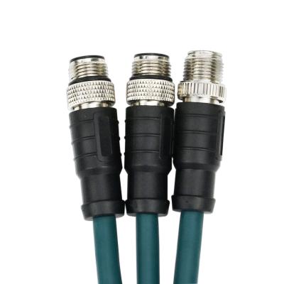 China Waterproof PVC Network Cable Connector 4 Pin D Type To Industrial Wire rj45 M12 Aviation Plug To Waterproof RJ45 Cables for sale