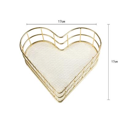 China Office Organization Rose Golden Heart Shape School Supplies Desk Accessories Organizer Stationery Holder Iron Mesh Holder for sale