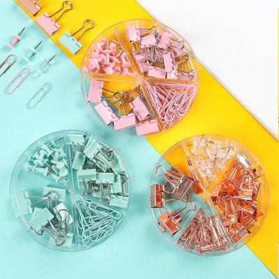 China Plastic & Metal Desk Binder Clips Set Paper Clips Push Pin Clamps Set With Acrylic Box For Desk Accessories Organizer School Supplies for sale