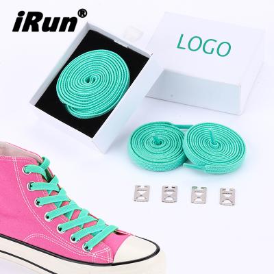 China Irun Flat Elastic Laces With Lock Stretching Lock Lace Custom Carton Bundles No Tie Lace With Metal Anchors for sale