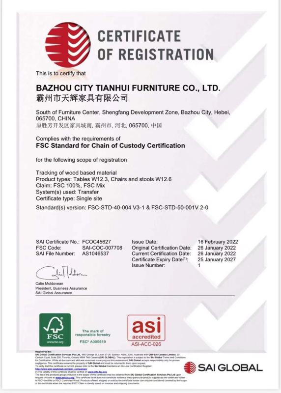 FSC - Bazhou City Tianhui Furniture Co., Ltd.