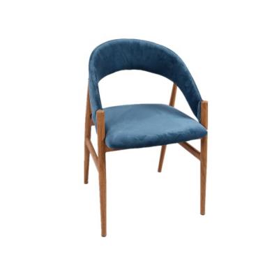 China Morden Chinese Vintage Blue Velvet Upholstered Cheap Wood Grain Metal Hot Sale Restaurant Chair for sale