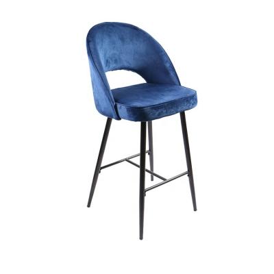 China Modern Style Simple Blue Velvet Fabric Soft Back Seat Iron Bar Chair for sale