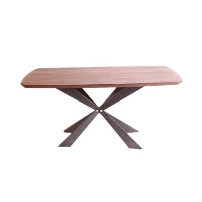 China Modern Simple Style Desktop Soild Cross Leg Metal Wood Dining Table for sale