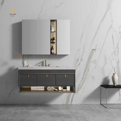 China Modern Best Price Custom Bathroom LED Mirror Cabinet With Vanity And Sink for sale